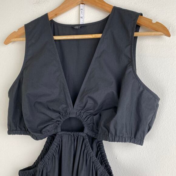 RAILS Rizo Midi Dress Size S Black Cutout Poplin Sustainable Minimalist Neutral - Picture 9 of 16